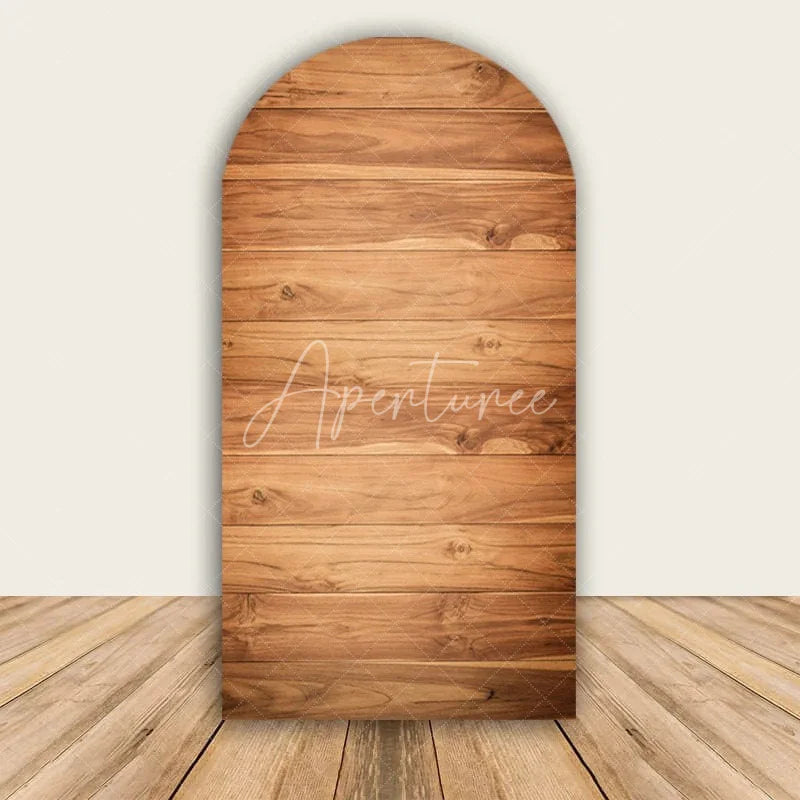 Aperturee - Aperturee Rustic Wood Arch Backdrop Farmhouse Wooden Wall Photo Prop Country Wedding Bridal Shower Decor