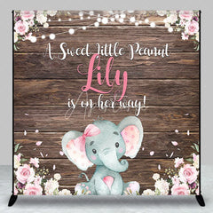 Aperturee - Aperturee Rustic Wood Baby Elephant Custom Backdrop with Pink Flowers A Sweet Little Peanut is on Her Way Baby Shower Decor
