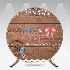 Aperturee - Aperturee Rustic Wood Boots or Bows Gender Reveal Round Backdrop Country Baby Shower Party Decor