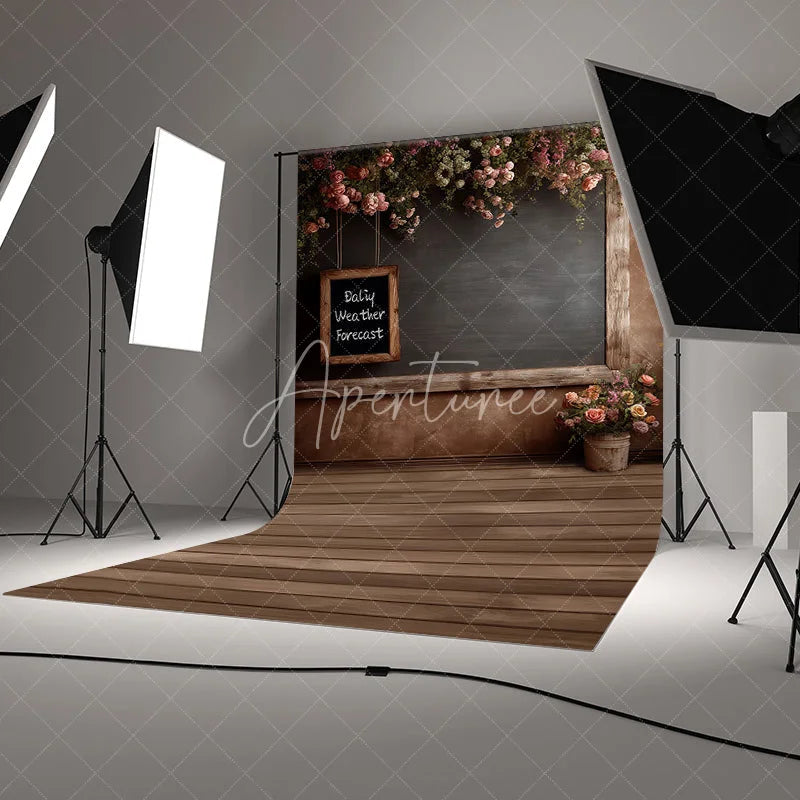 Aperturee - Aperturee Rustic Wood Floral Photography Backdrop Vintage Chalkboard Rose Flower Background Garden Room Photo Prop