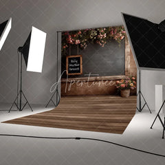 Aperturee - Aperturee Rustic Wood Floral Photography Backdrop Vintage Chalkboard Rose Flower Background Garden Room Photo Prop