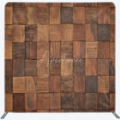 Aperturee - Aperturee Rustic Wood Mosaic Double-Sided Tension Fabric Backdrop 3D Blocks for Farmhouse Party Photo Booth Background