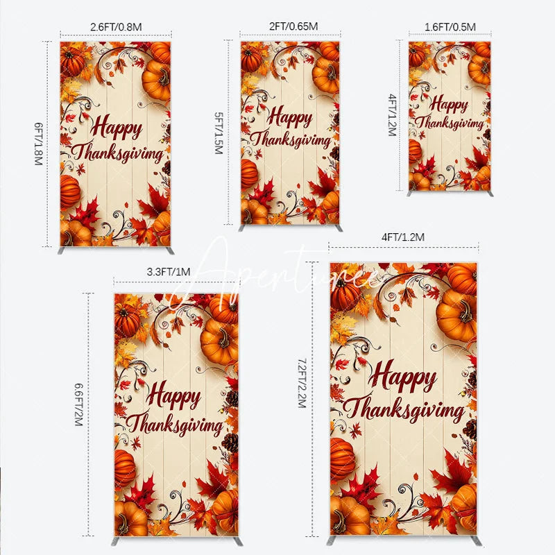 Aperturee - Aperturee Rustic Wood Panel Happy Thanksgiving Autumn Leaves and Pumpkins Rectangle Arch Backdrop Festive Fall Harvest Decor