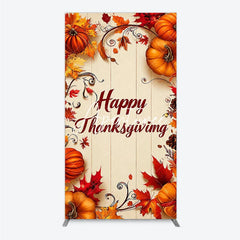 Aperturee - Aperturee Rustic Wood Panel Happy Thanksgiving Autumn Leaves and Pumpkins Rectangle Arch Backdrop Festive Fall Harvest Decor