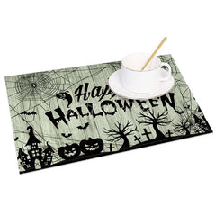 Aperturee - Aperturee Rustic Wood Texture with Cobweb Halloween Set of 4 Placemats for Spooky Farmhouse Party Decorations