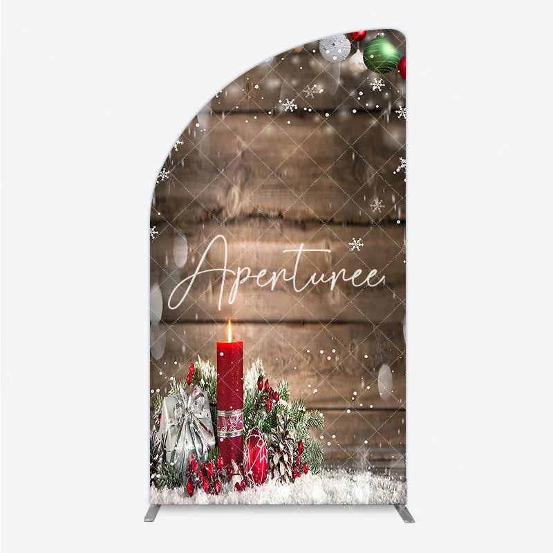 Aperturee - Aperturee Rustic Wooden Christmas Half Moon Arch Backdrop with Ornaments Snowflakes Candle and Gift for Winter Holiday Party
