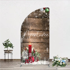 Aperturee - Aperturee Rustic Wooden Christmas Half Moon Arch Backdrop with Ornaments Snowflakes Candle and Gift for Winter Holiday Party