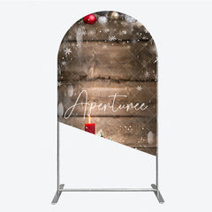 Aperturee - Aperturee Rustic Wooden Christmas Ornaments Red Candle Pine Snow Round Top Arch Backdrop Winter Holiday Party Decor