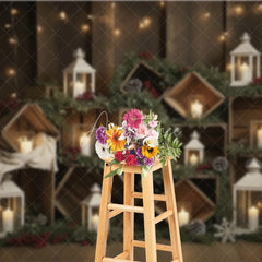 Aperturee - Aperturee Rustic Wooden Crate Christmas Backdrop Candle Lantern Photography Background Farmhouse Pine Winter Holiday Party Decor