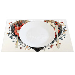 Aperturee - Aperturee Rustic Wooden Heart Floral Set of 4 Placemats Red White Flower Valentine Decoration Farmhouse Love Table Mat