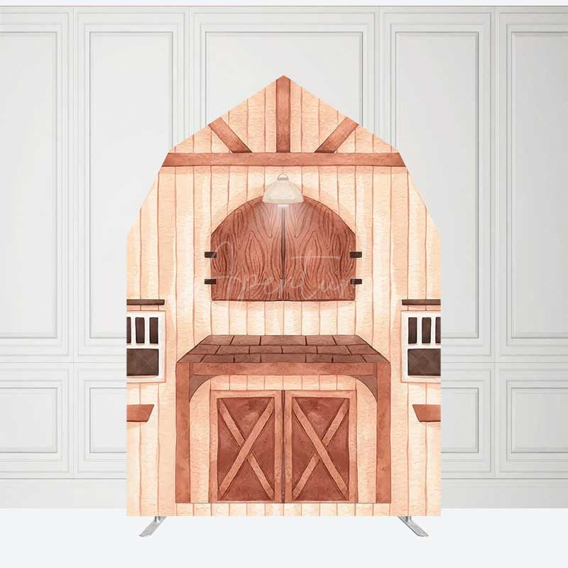 Aperturee Aperturee Rustic Wooden House Barn Door Arch Party Backdrop