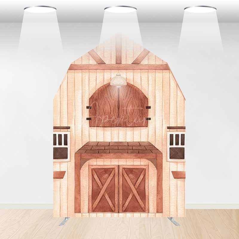 Aperturee Aperturee Rustic Wooden House Barn Door Arch Party Backdrop