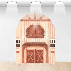 Aperturee Aperturee Rustic Wooden House Barn Door Arch Party Backdrop