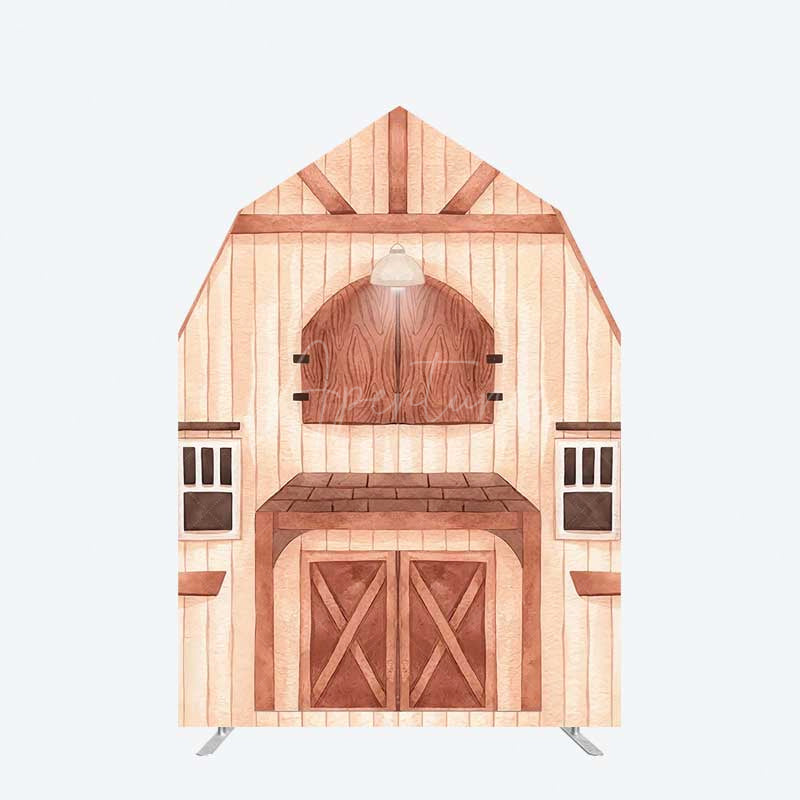 Aperturee Aperturee Rustic Wooden House Barn Door Arch Party Backdrop