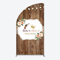 Aperturee - Aperturee Rustic Wooden Plank Cowboy and Glitter Crown Gender Reveal Half Moon Arch Backdrop Kit String Lights Decor