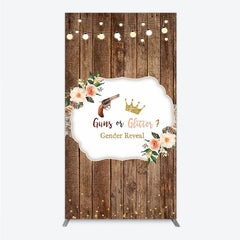 Aperturee - Aperturee Rustic Wooden Plank Cowboy and Glitter Crown Gender Reveal Rectangle Backdrop Kit String Lights Decor