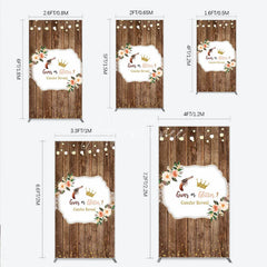 Aperturee - Aperturee Rustic Wooden Plank Cowboy and Glitter Crown Gender Reveal Rectangle Backdrop Kit String Lights Decor