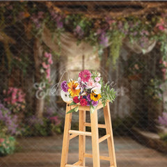 Aperturee - Aperturee Rustic Wooden Room Floral Photography Backdrop Enchanted Garden Window Twinkling Fairy Lights for Studio Portraits