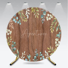 Aperturee - Aperturee Rustic Wooden Round Backdrop with Green Eucalyptus Leaves Elegant Natural Botanical Photo Booth Decor.