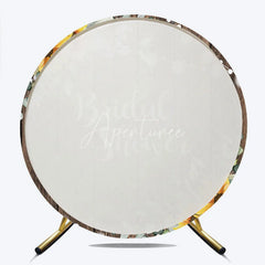 Aperturee - Aperturee Rustic Wooden Sunflower and Eucalyptus Bridal Shower Round Backdrop with Twinkle String Lights Decor