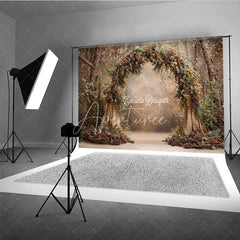 Aperturee - Aperturee Rustic Woodland Arch Backdrop Pinecone and Burlap Decor Enchanted Forest Wedding Photography Props