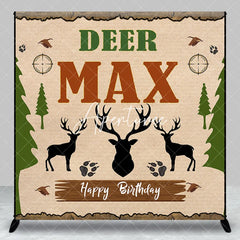 Aperturee - Aperturee Rustic Woodland Deer Hunting Theme Custom Birthday Backdrop Personalized with Name for Party