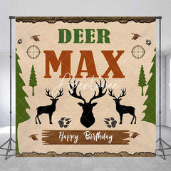 Aperturee - Aperturee Rustic Woodland Deer Hunting Theme Custom Birthday Backdrop Personalized with Name for Party