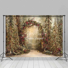 Aperturee - Aperturee Rustic Woodland Forest Arch Backdrop Red Berry Sunlit Pine Tree Photography Background
