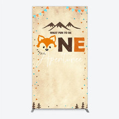 Aperturee - Aperturee Rustic Woodland Fox First Birthday Rectangle Arch Backdrop What Fun To Be One Party Decoration