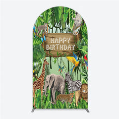 Aperturee - Aperturee Safari Happy Birthday Arch Backdrop Wild Jungle Animals Theme Tropical Party Decor for Kids Photo Booth