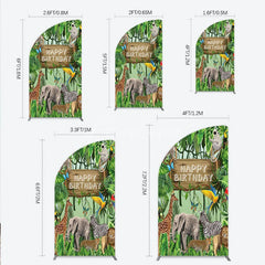 Aperturee - Aperturee Safari Happy Birthday Half Moon Arch Backdrop Wild Jungle Animals Theme Tropical Party Decor for Kids Photo Booth