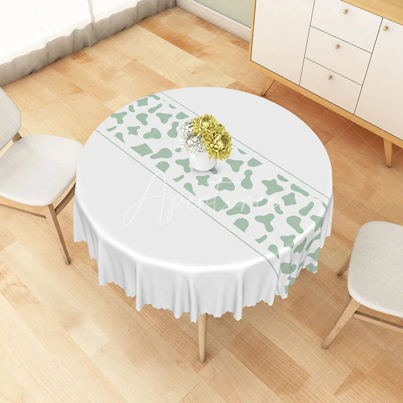 Aperturee - Aperturee Sage Green Abstract Organic Shapes Round Tablecloth Modern Minimalist Table Cover for Dining Room