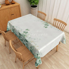 Aperturee - Aperturee Sage Green Eucalyptus and Gold Dust Rectangle Tablecloth Botanical Foliage Table Cover Modern Boho Dining Decor