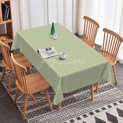 Aperturee - Aperturee Sage Green Geometric Rectangle Tablecloth Simple White Dots Grid Pattern Modern Minimalist Dining Room Kitchen Decor