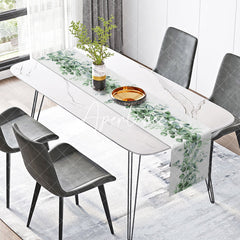 Aperturee - Aperturee Sage Green Leaves Spring Botanical Table Runner
