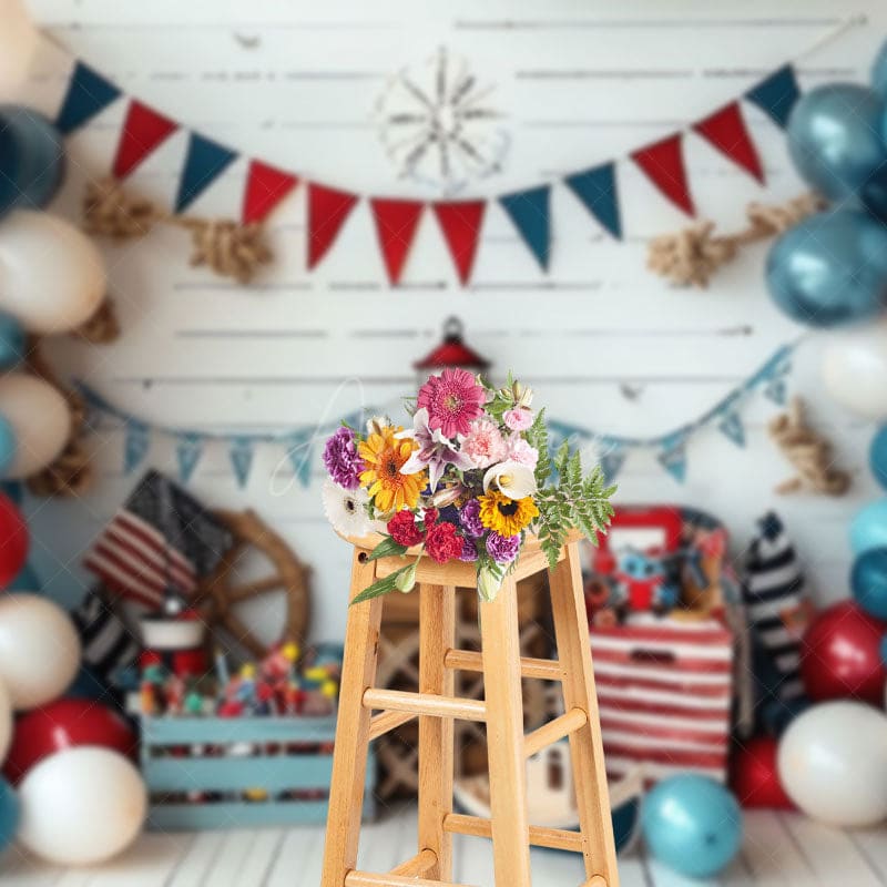 Aperturee - Aperturee Sailor Navigation Balloon Flag Cake Smash Backdrop