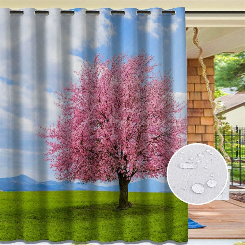 Aperturee - Aperturee Sakura Tree Waterproof Spring Outdoor Curtains For Patio