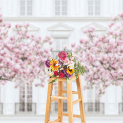 Aperturee - Aperturee Sakura Tree White Elegant Building Photo Backdrop