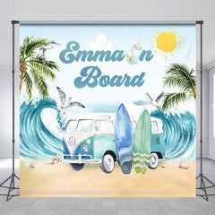 Aperturee - Aperturee Sand Beach Surfboard Custom Name Baby Shower Backdrop