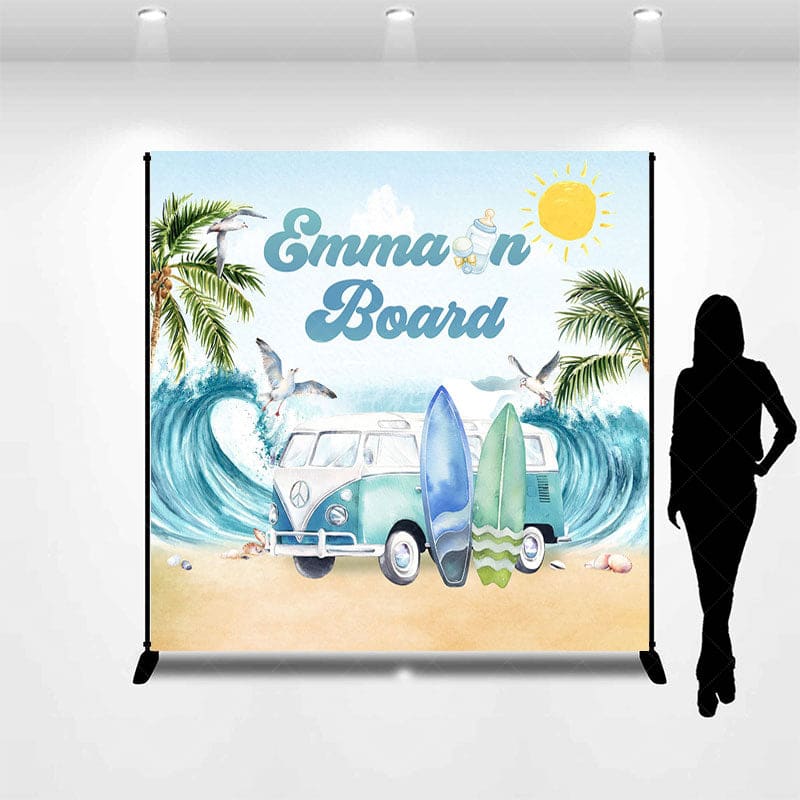 Aperturee - Aperturee Sand Beach Surfboard Custom Name Baby Shower Backdrop
