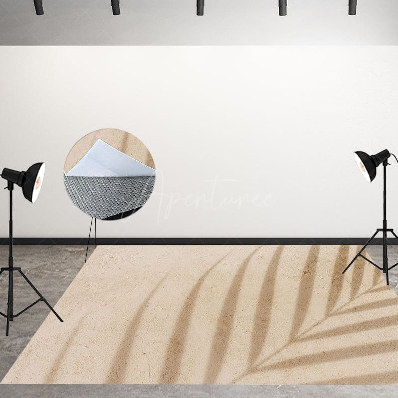 Aperturee - Aperturee Sand Colored Palm Leaf Shadow Fabric Floor Backdrop