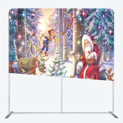 Aperturee - Aperturee Santa Animals Forest Holiday Tension Fabric Backdrop