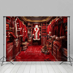Aperturee - Aperturee Santa Closet Backdrop Red Suit Wardrobe Gift Photography Background Luxury Dressing Room Christmas Holiday Party