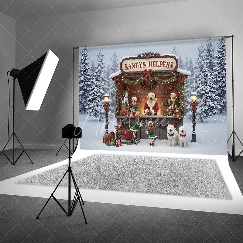 Aperturee - Aperturee Santa Helpers Dog Backdrop Puppy Elf Stand Photography Background Winter Snow Pet Lover Holiday Party Decoration