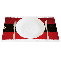 Aperturee - Aperturee Santa Suit Christmas Set of 4 Placemats Red with Black Belt White Fur Trim Holiday Table Mats