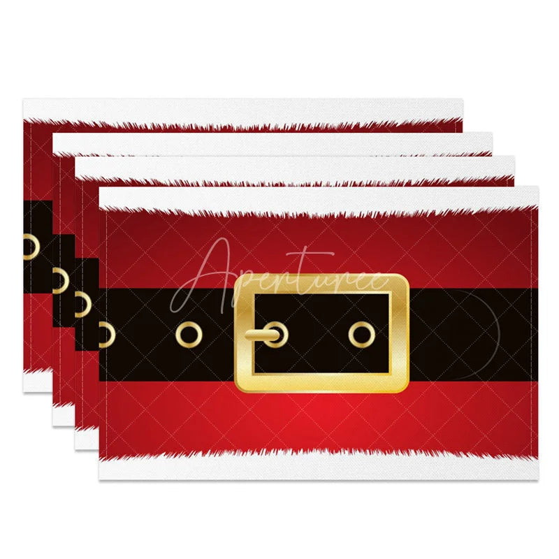Aperturee - Aperturee Santa Suit Christmas Set of 4 Placemats Red with Black Belt White Fur Trim Holiday Table Mats