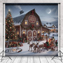 Aperturee - Aperturee Santa Workshop Backdrop Elf Sleigh Reindeer North Pole Photography Background Christmas Barn Holiday Party Decoration