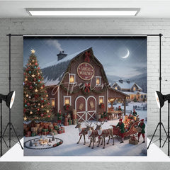 Aperturee - Aperturee Santa Workshop Backdrop Elf Sleigh Reindeer North Pole Photography Background Christmas Barn Holiday Party Decoration