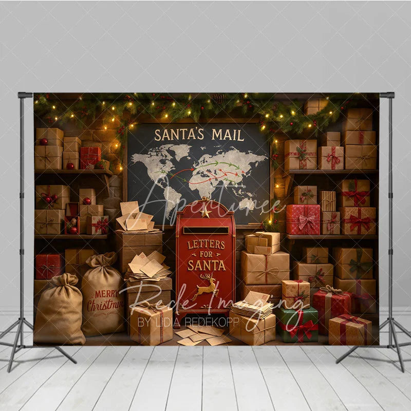 Aperturee - Aperturee Santa’s Mailroom Photo Booth Backdrop Letters to Santa Workshop North Pole Christmas Mini Session Background