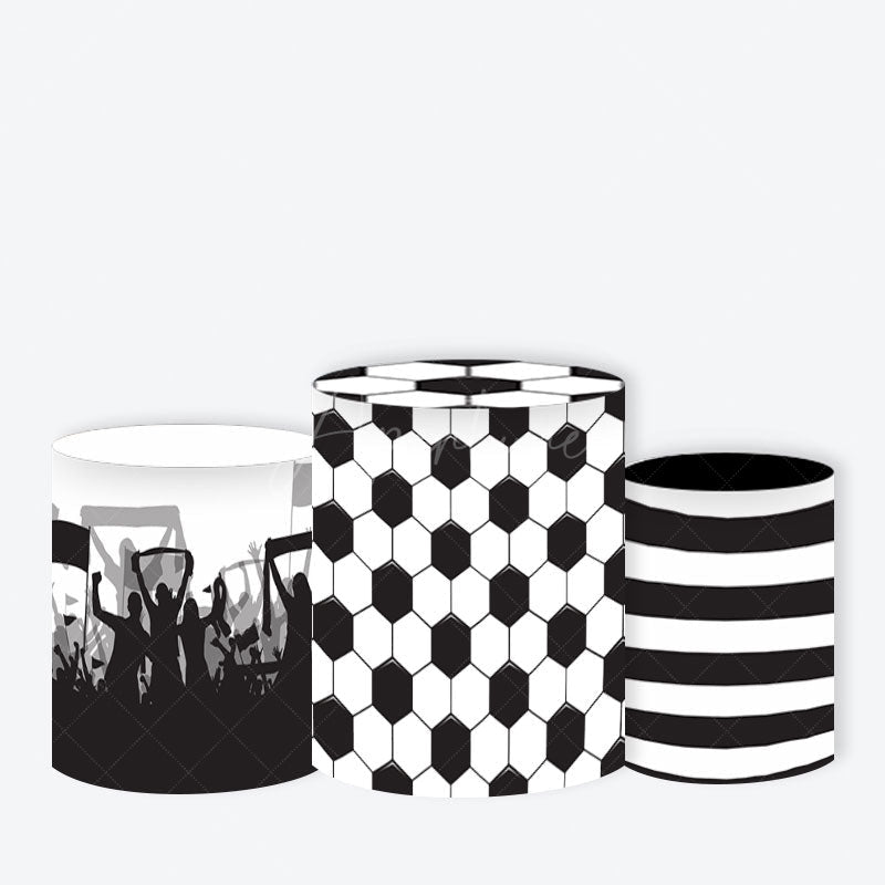 Aperturee - Aperturee Santos FC Inspired Round Backdrop Kit Brazilian Football Club Logo Black and White Soccer Party Decor